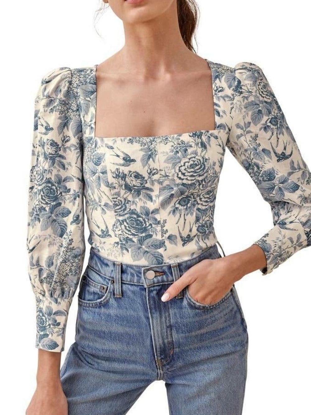 Reformation Stilton Floral Linen Top Size 8